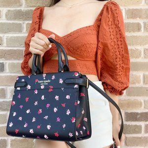 Kate Spade Satchel Crossbody Ditsy Buds Floral Black Pink Multi